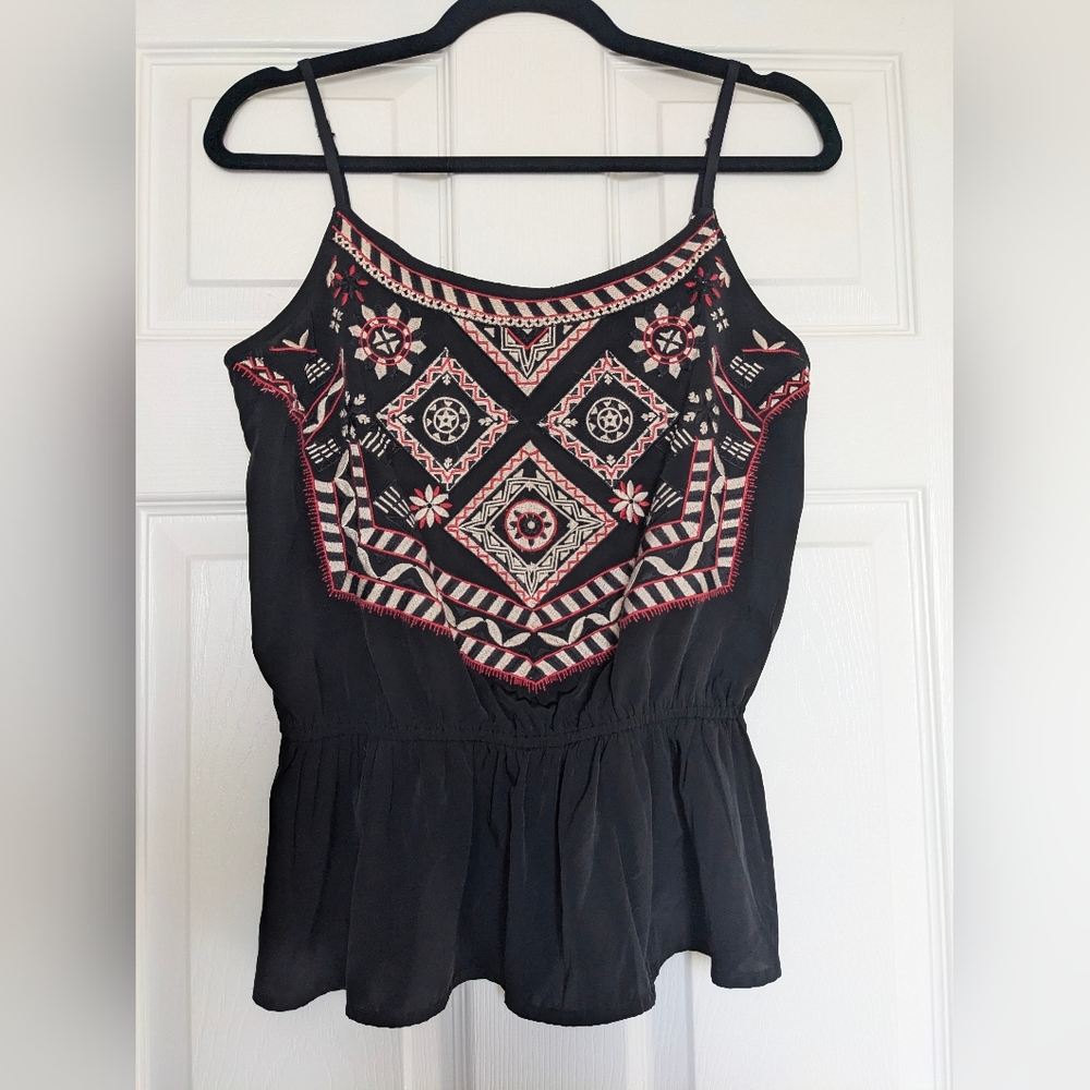 Abercrombie & Fitch Embroidered Black Women's Top Boho Floral Cottagecore Sz S